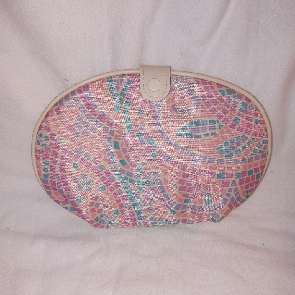 🆕AVON Vintage Pastel Mosaic Makeup Accessory Jewelry Roll Bag New Deadstock